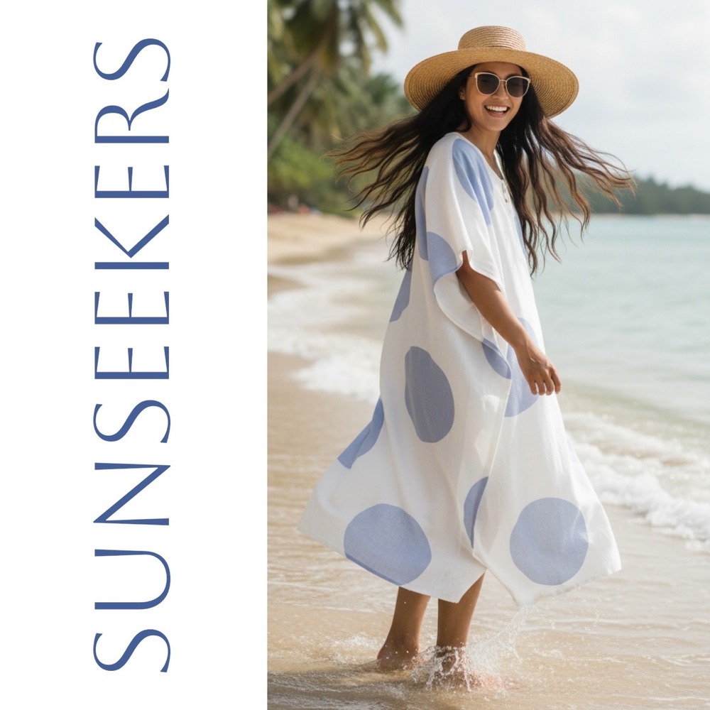 Sunseekers NWT Vivian Kaftan Relaxed Midi‎ Cover Up Linen Resortwear Luxe, S